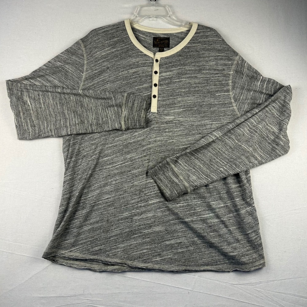 Lucky Brand Mens XXL Grey Space Dye Long Sleeve Henley Shirt Cotton Blend
